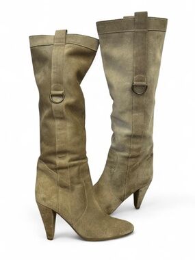 Fornarina Italian Slouchy Tan Taupe Suede Heeled Knee-High Boots (Size 40)